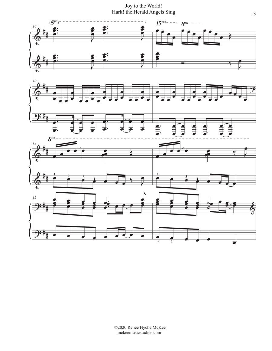 Joy to the World! Hark! the Herald Angels Sing (A mashup for Piano Duet) Piano Duet scores gallery preview page 3