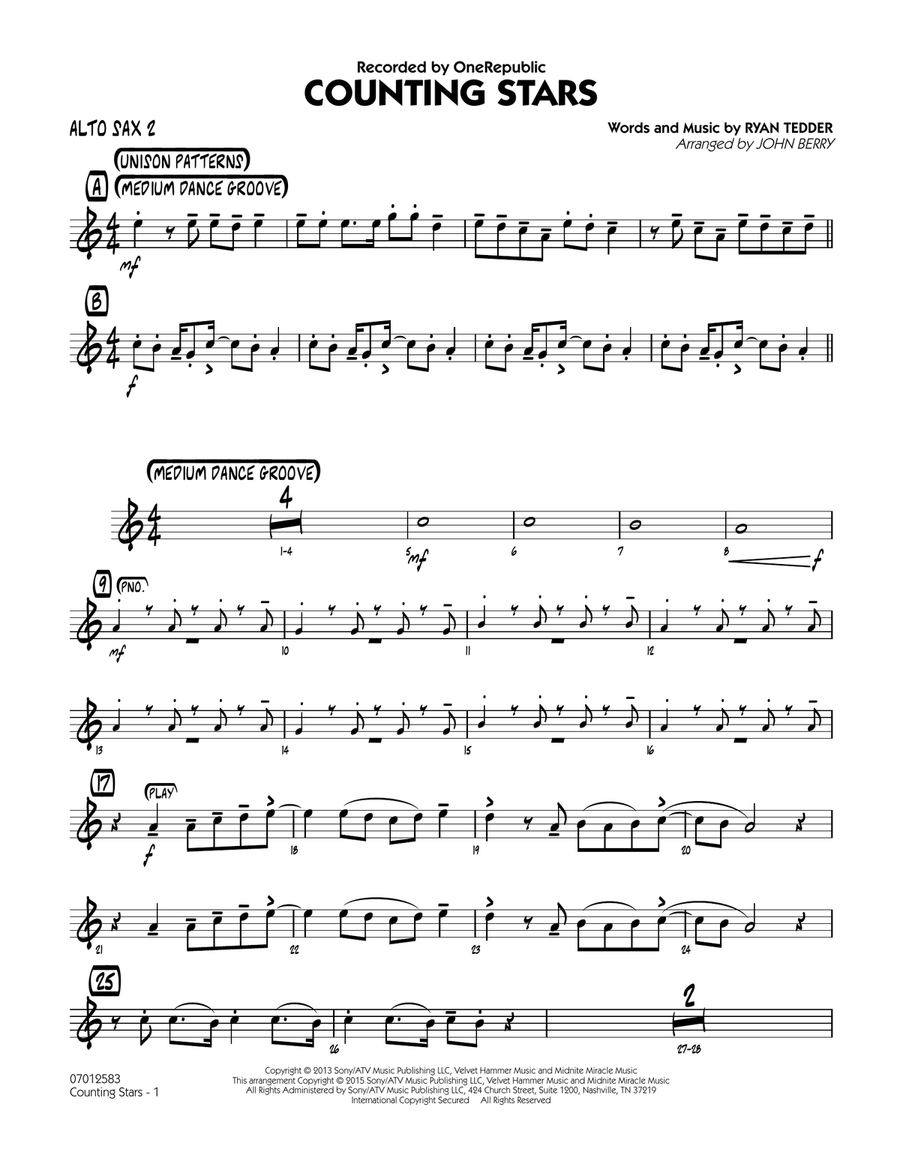 Counting Stars - Alto Sax 2