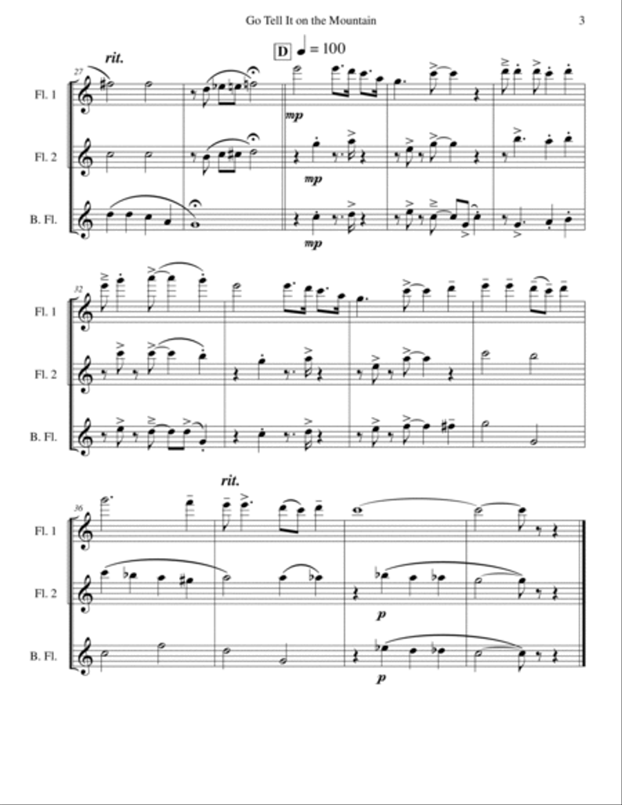 Go Tell It on the Mountain (Flute Trio) Woodwind Trio scores gallery preview page 3