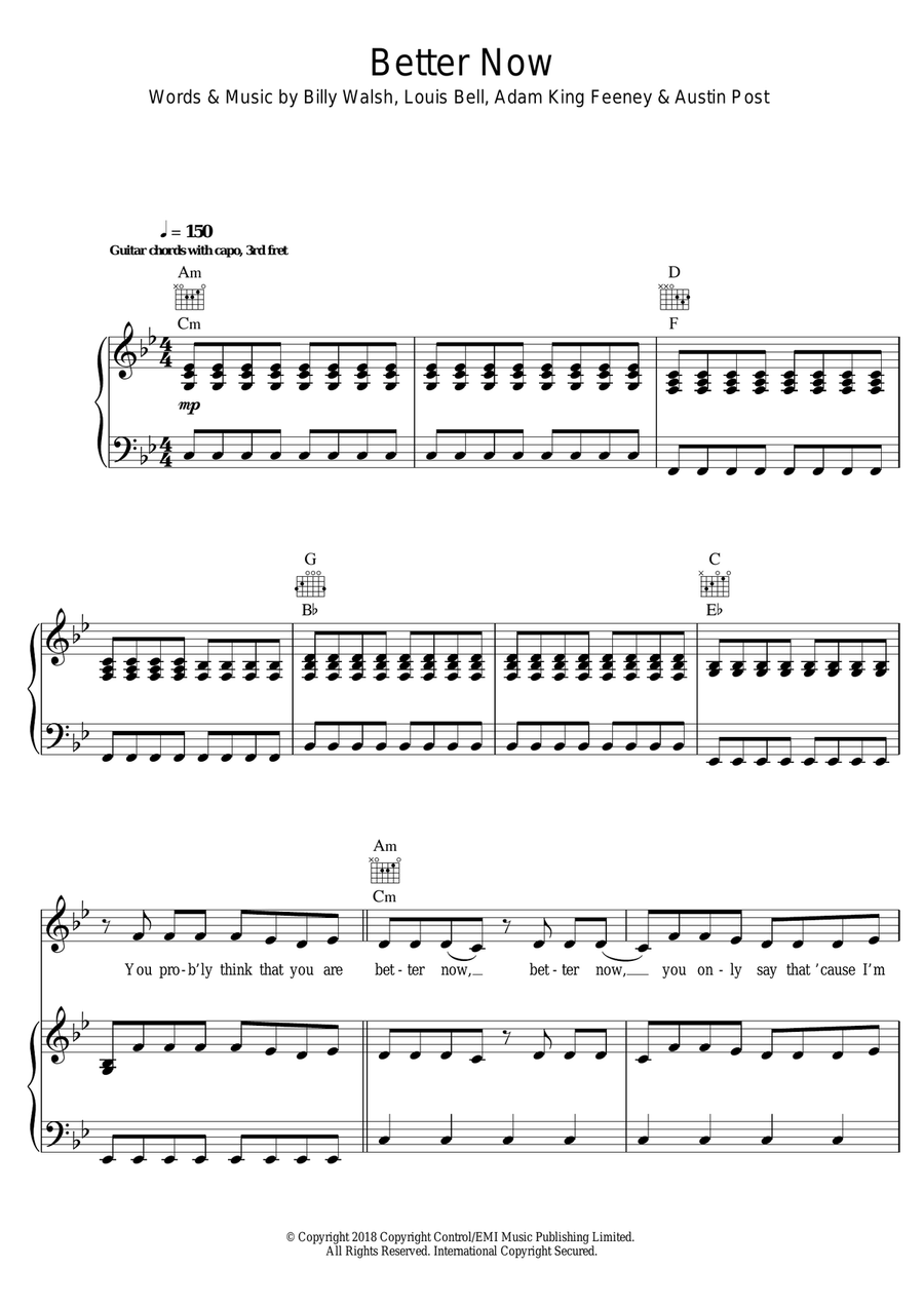 Better Now Piano, Vocal scores gallery preview page 1