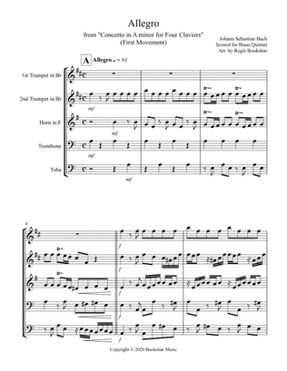 Allegro (from "Concerto for Four Claviers") (A min) (Brass Quintet - 2 Trp, 1 Hrn, 1 Trb, 1 Tuba)