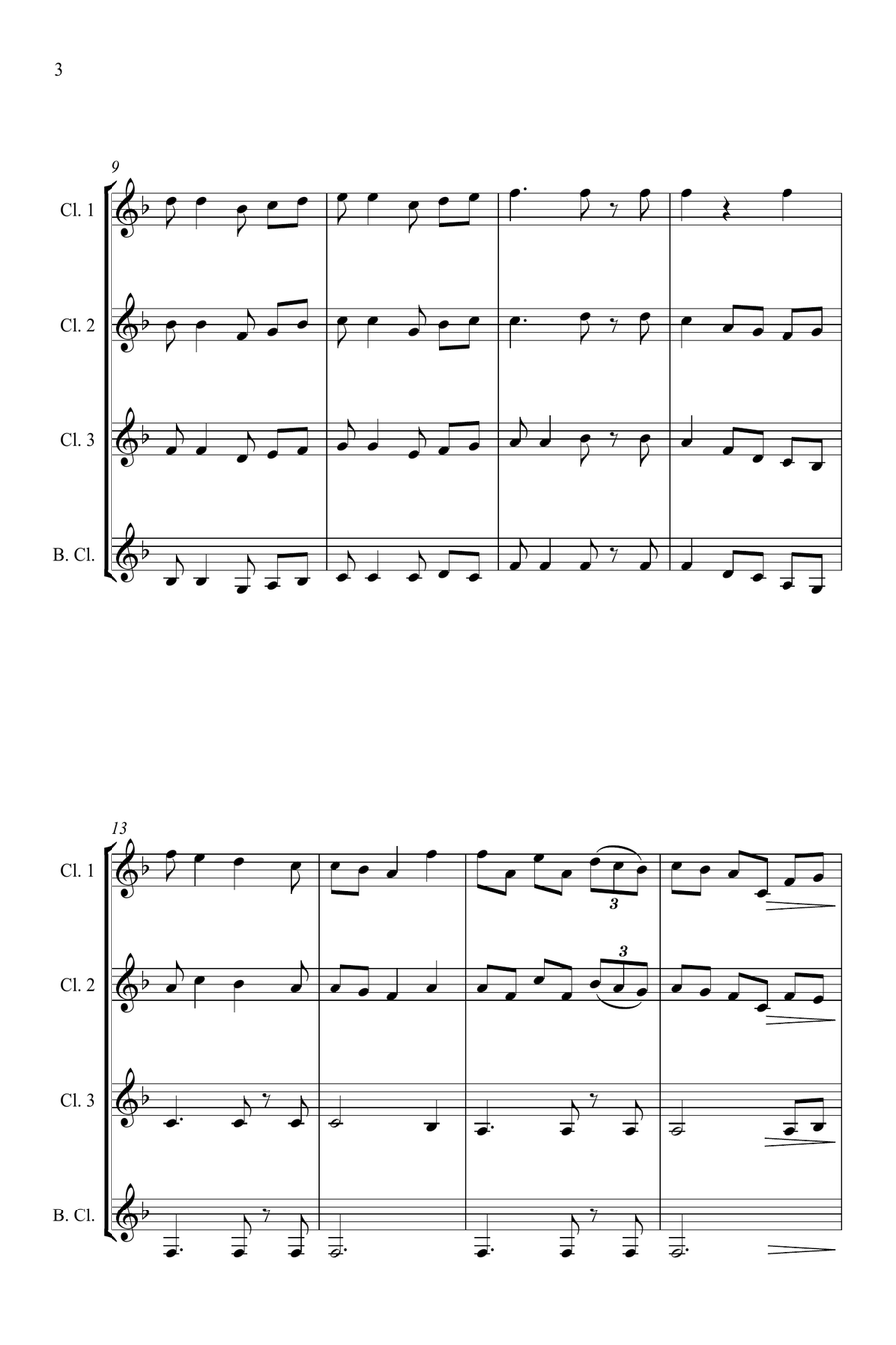 Jazz Carols Collection #3 Clarinet Quartet (Deck the Halls; Good King Wenceslas; Joy to the World) Clarinet Quartet scores gallery preview page 5