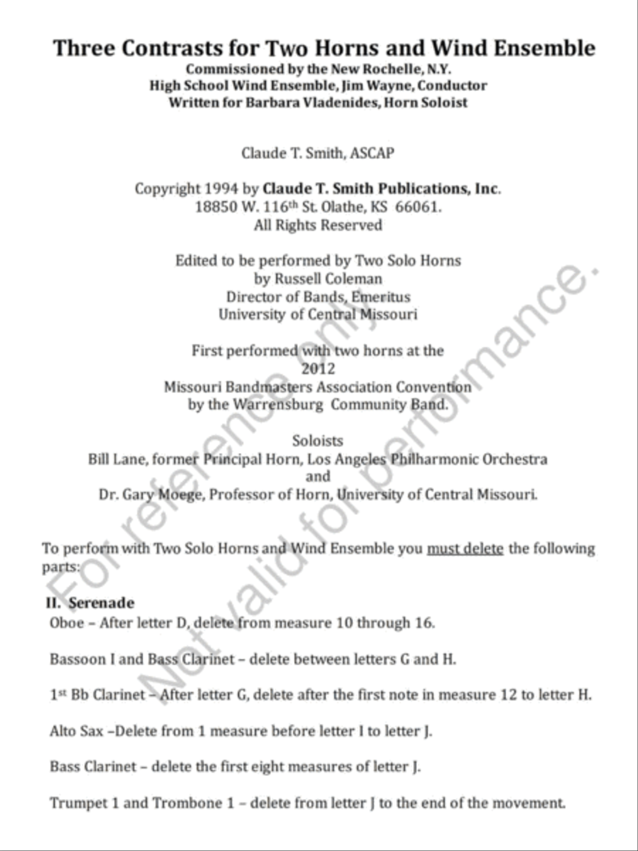 Three Contrasts for Two Horns And Wind Ensemble Concert Band scores gallery preview page 4