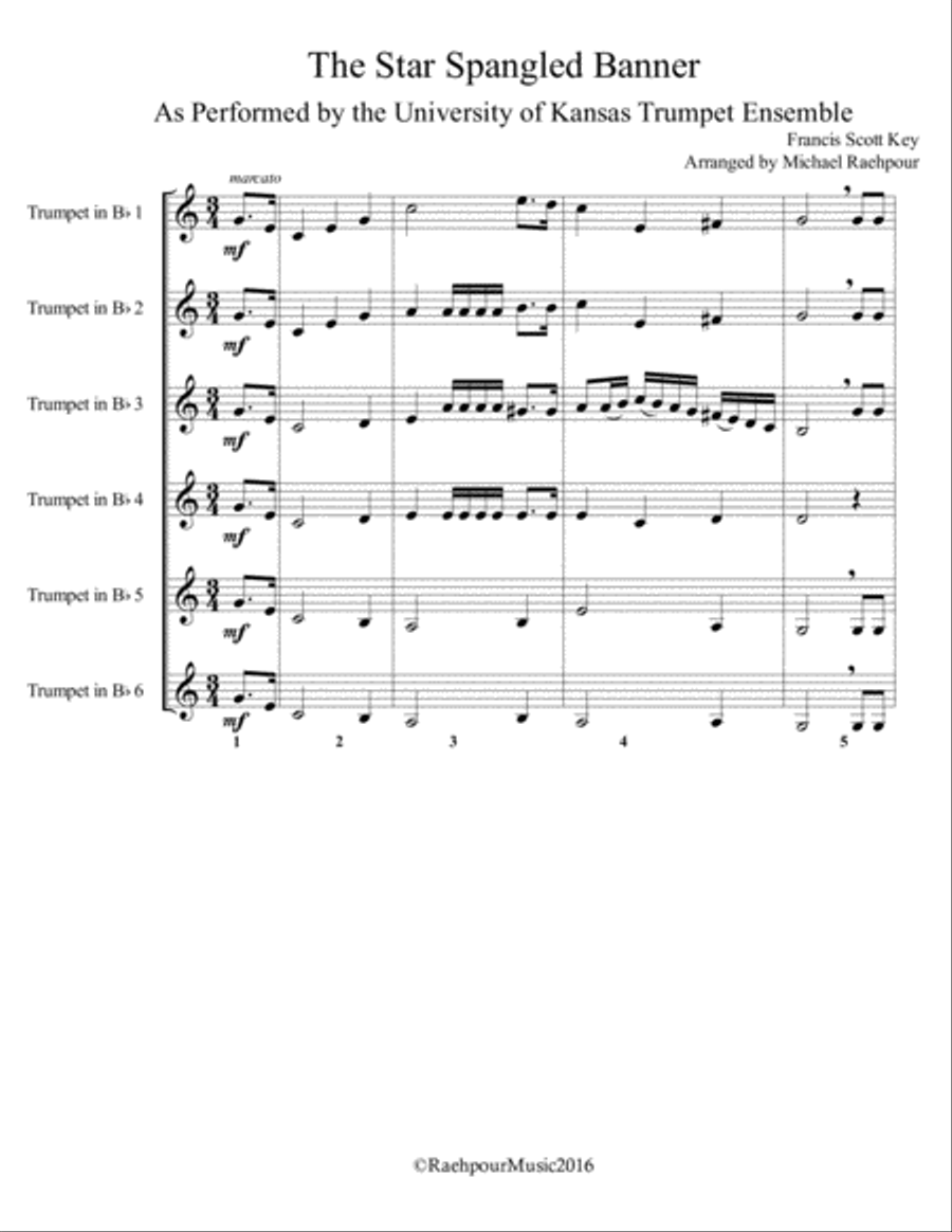 Star Spangled Banner - Trumpet Ensemble Trumpet Solo scores gallery preview page 1