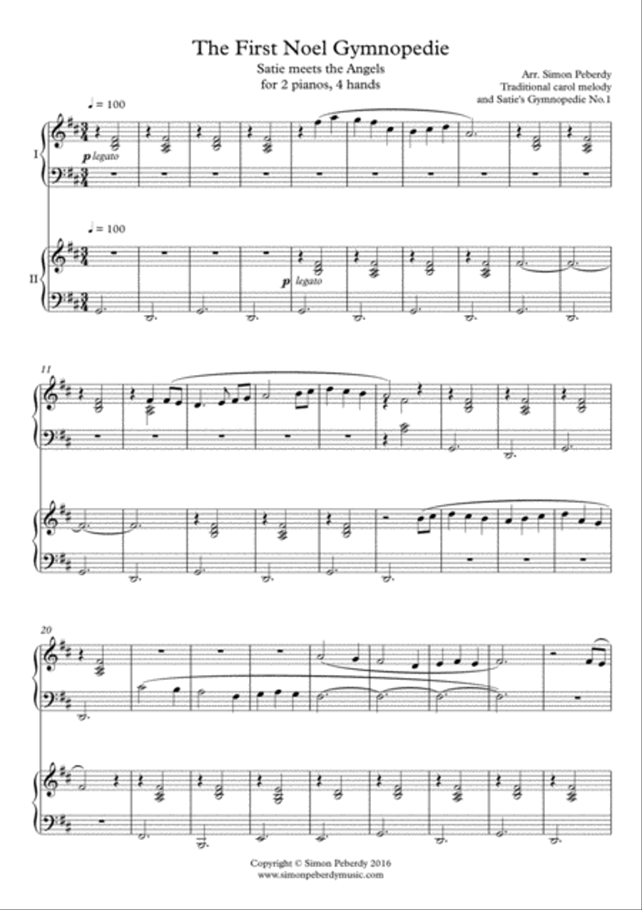 The First Noel Gymnopedie, Christmas Carol variations - Satie meets the Angels, for 2 pianos 4 hands 2 Pianos, 4-Hands scores gallery preview page 2