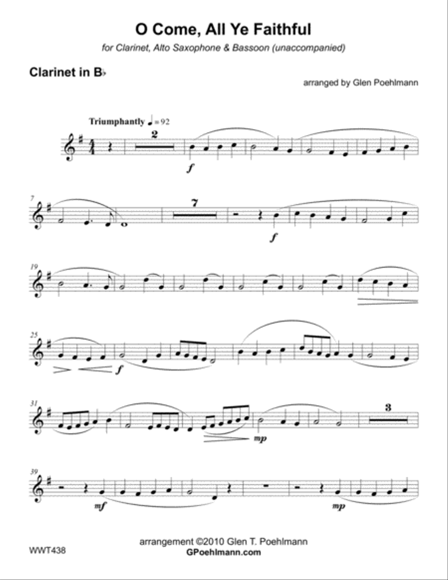 O COME ALL YE FAITHFUL - WOODWIND TRIO (Clarinet, Alto Sax & Bassoon) - unaccompanied Woodwind Trio scores gallery preview page 4
