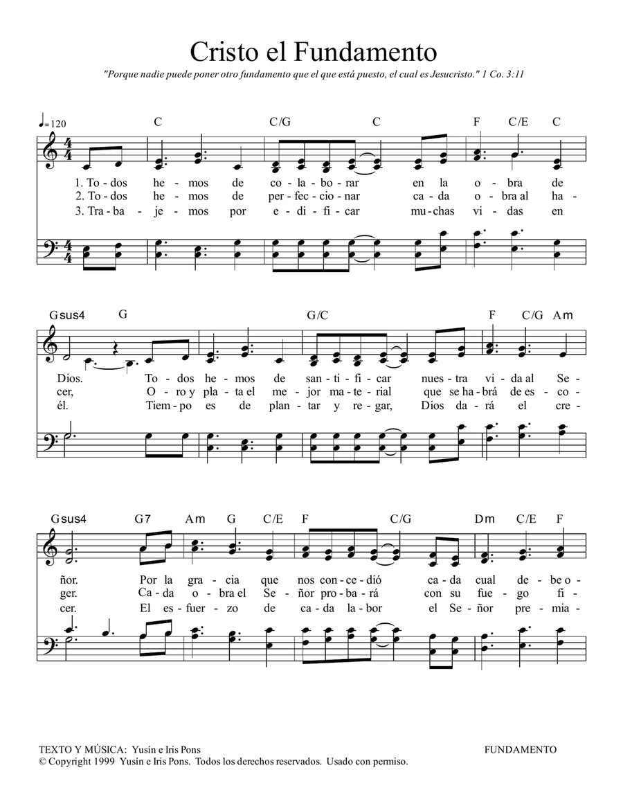 Cristo el Fundamento Piano, Vocal, Guitar scores gallery preview page 1