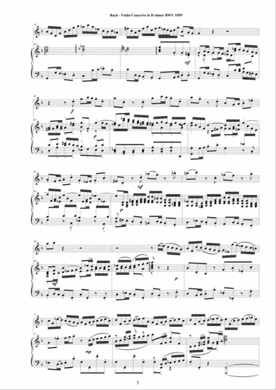 Bach - Violin Concerto in D minor BWV 1059 for Violin and Piano Violin Solo scores gallery preview page 5