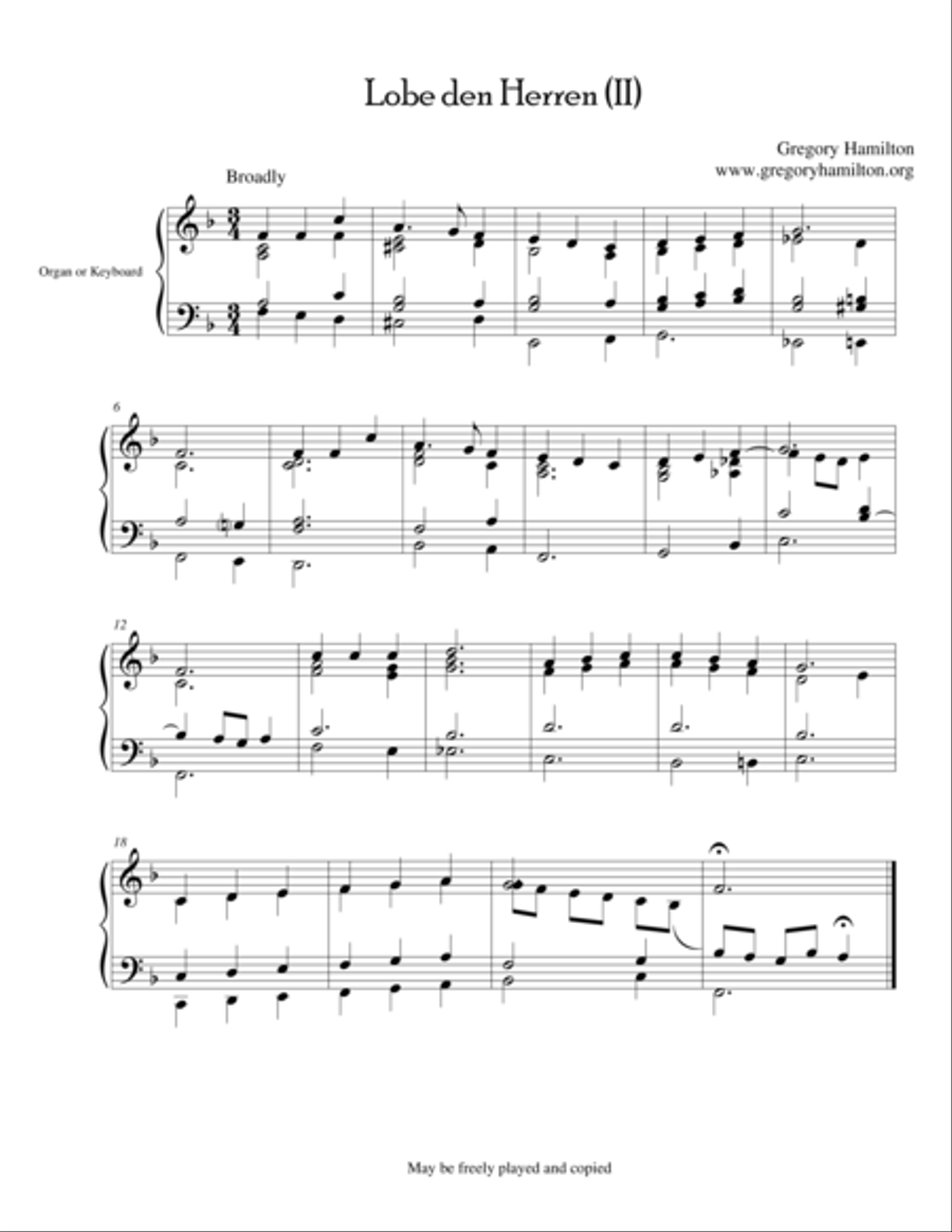 Lobe den Herren - Alternate Harmonization Organ Solo scores gallery preview page 1