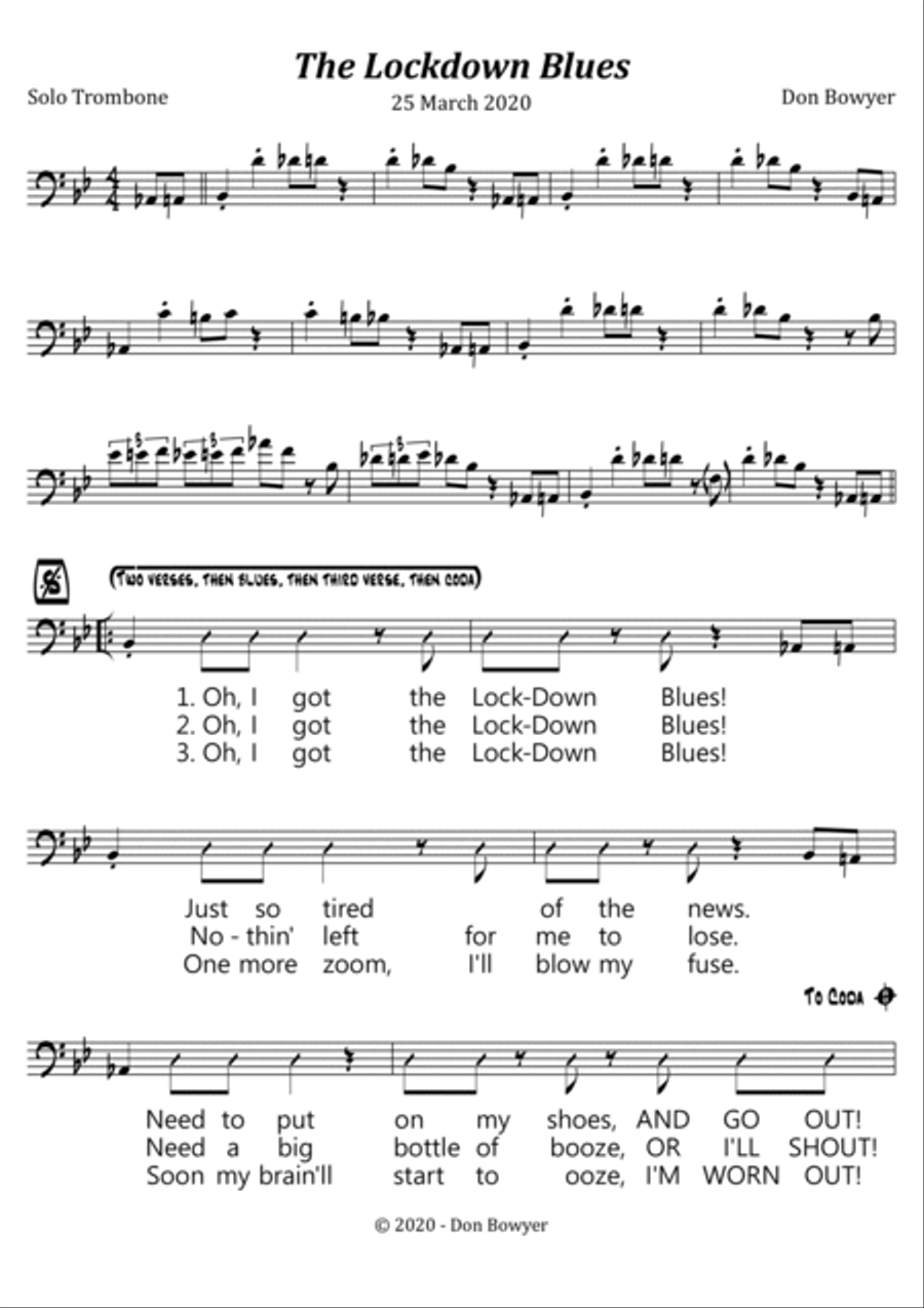 Lockdown Blues (A4 size) Trombone Solo scores gallery preview page 2