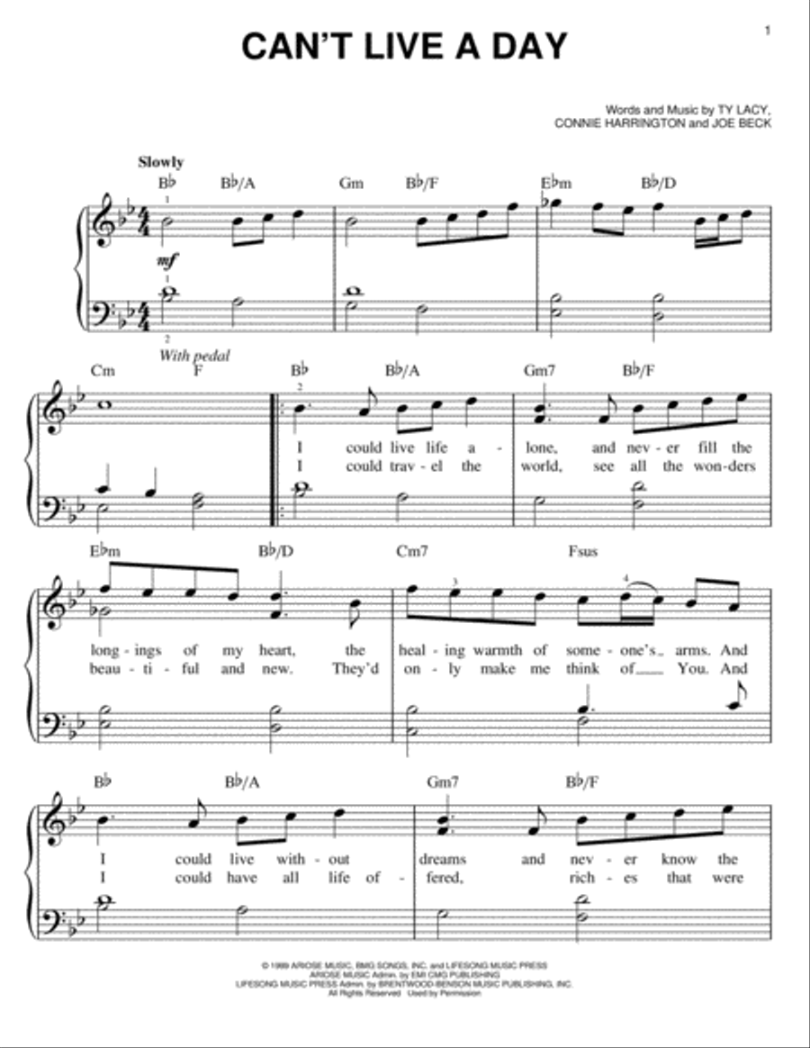 Can't Live A Day Easy Piano scores gallery preview page 1