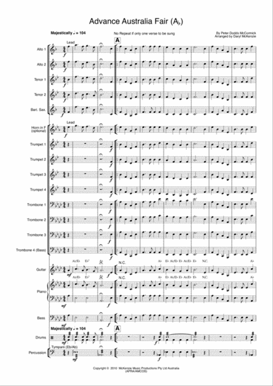 Advance Australia Fair Big Band Instrumental Jazz Ensemble scores gallery preview page 1