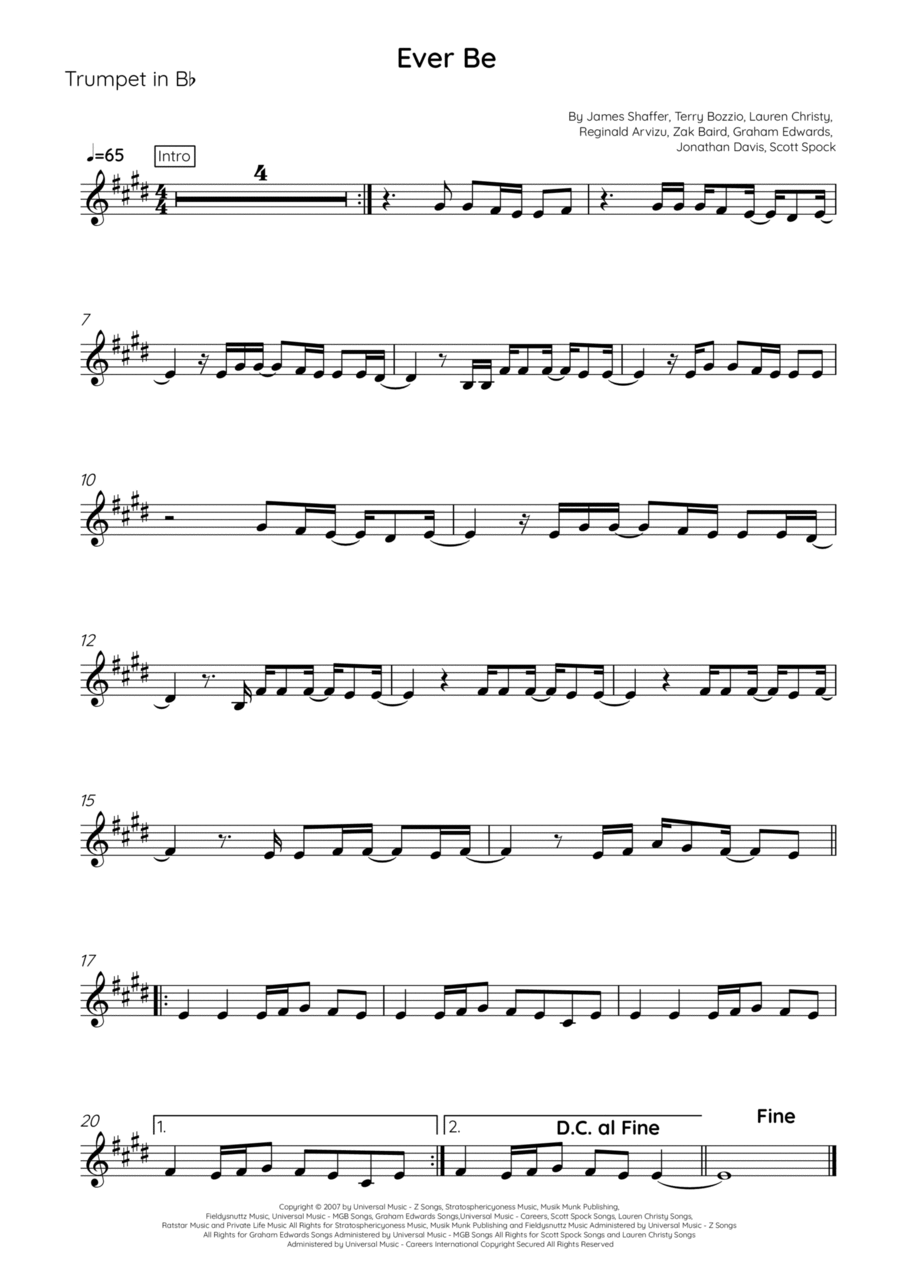 Ever Be Ever Be B-Flat Trumpet scores gallery preview page 1