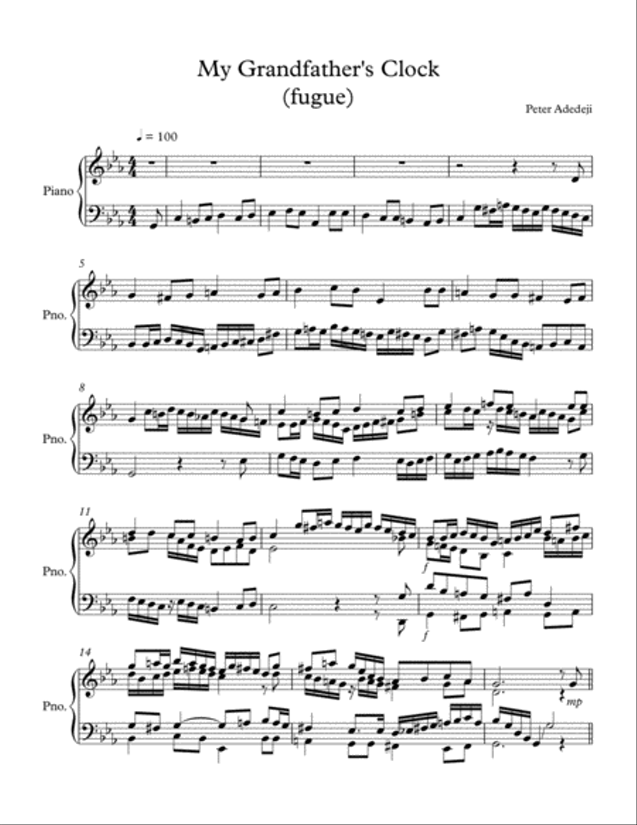 My Grandfather's Clock (fugue) Piano Solo scores gallery preview page 2