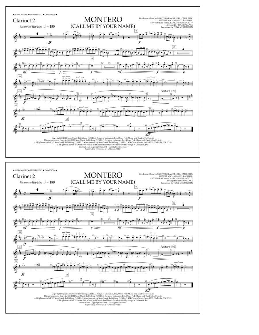 Montero (Call Me By Your Name) (arr. Tom Wallace) - Clarinet 2 Marching Band scores gallery preview page 1