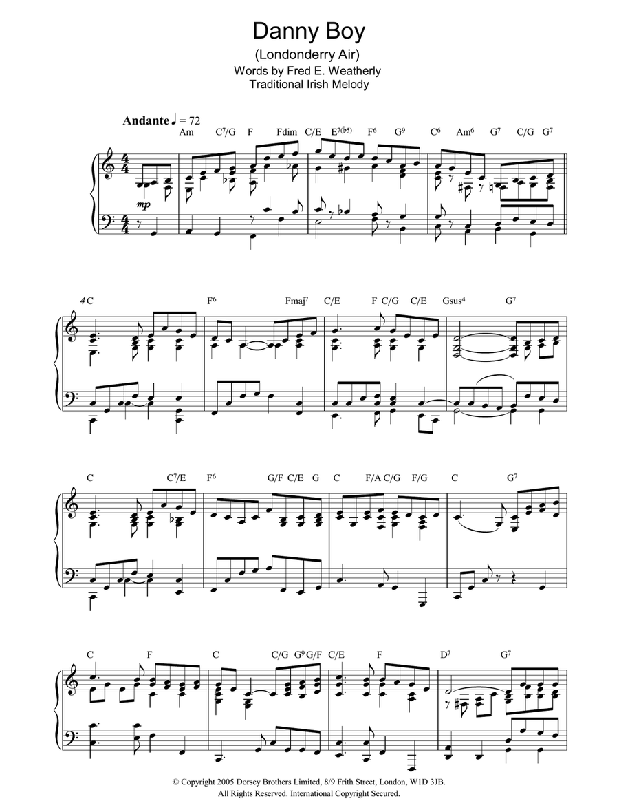 Danny Boy Danny Boy Piano Solo scores gallery preview page 1