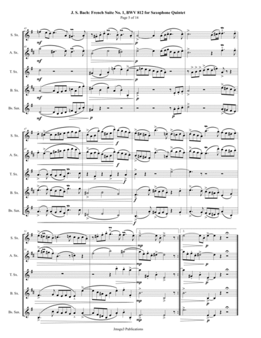 Bach: French Suite No. 1, BWV 812, for Saxophone Quintet - Score Only image number null
