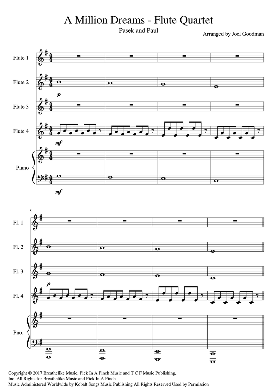A Million Dreams Woodwind Quartet scores gallery preview page 1