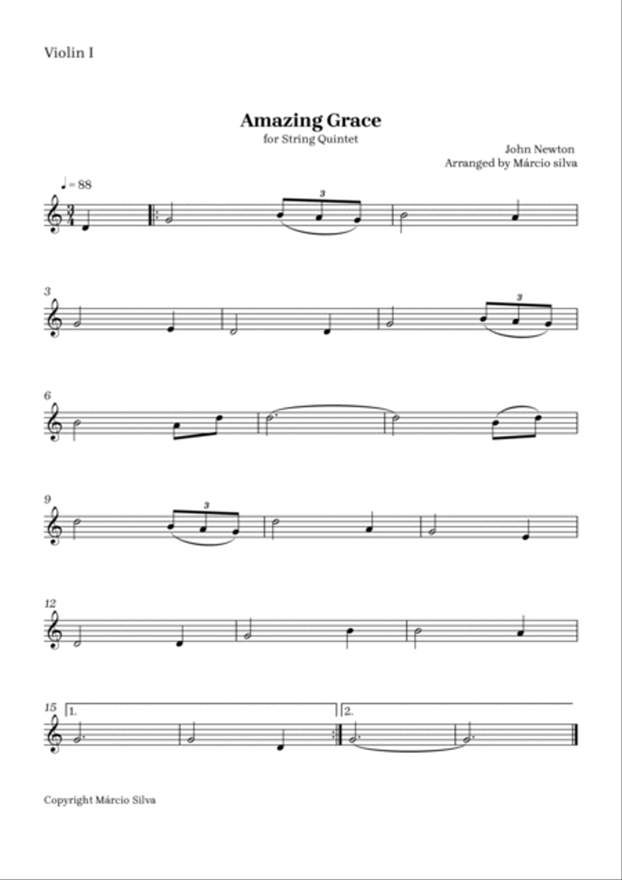 Amazing grace String Quintet scores gallery preview page 3