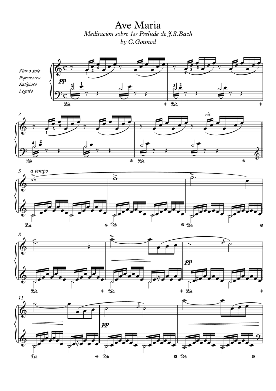 Ave Maria piano solo pdf by Gounod Bach image number null