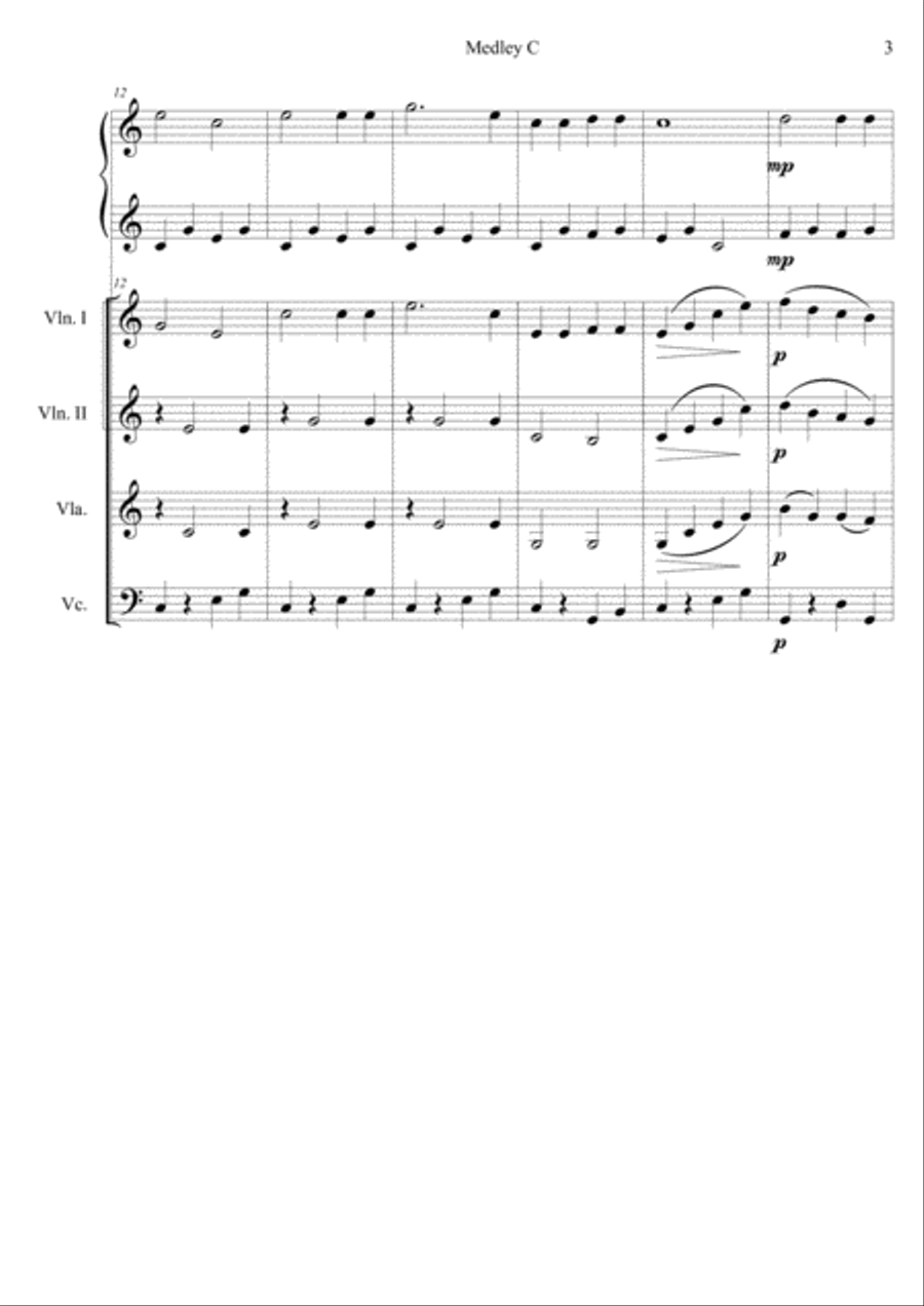Medley C.Tres peses faciles per a piano amb acompanyament d'orquestra de corda.Partitura general i p Chamber Orchestra scores gallery preview page 3
