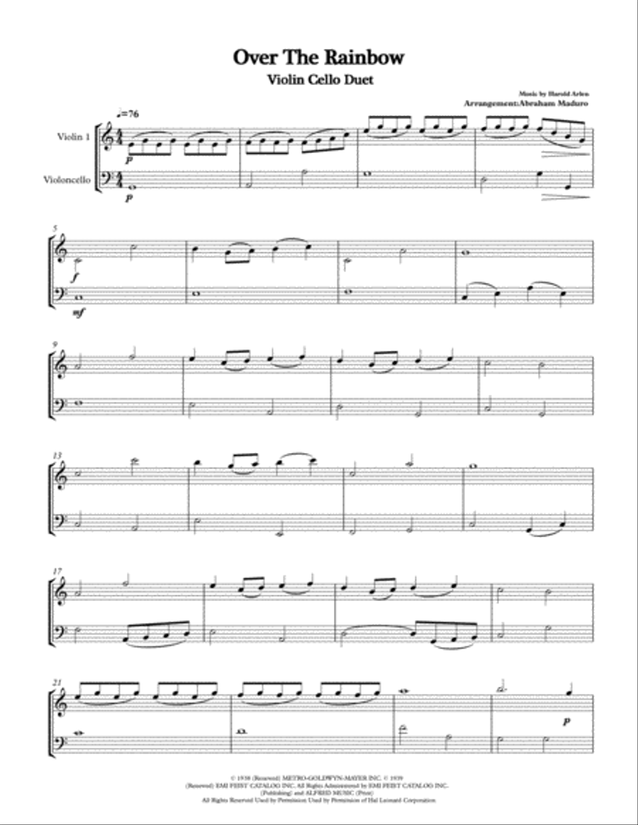 Over The Rainbow (from The Wizard Of Oz) String Duet scores gallery preview page 1