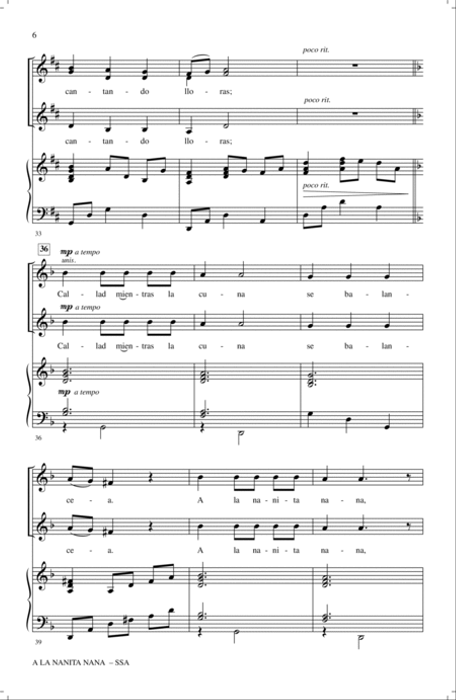 A La Nanita Nana (Hear Lullabies And Sleep Now) SSA scores gallery preview page 4