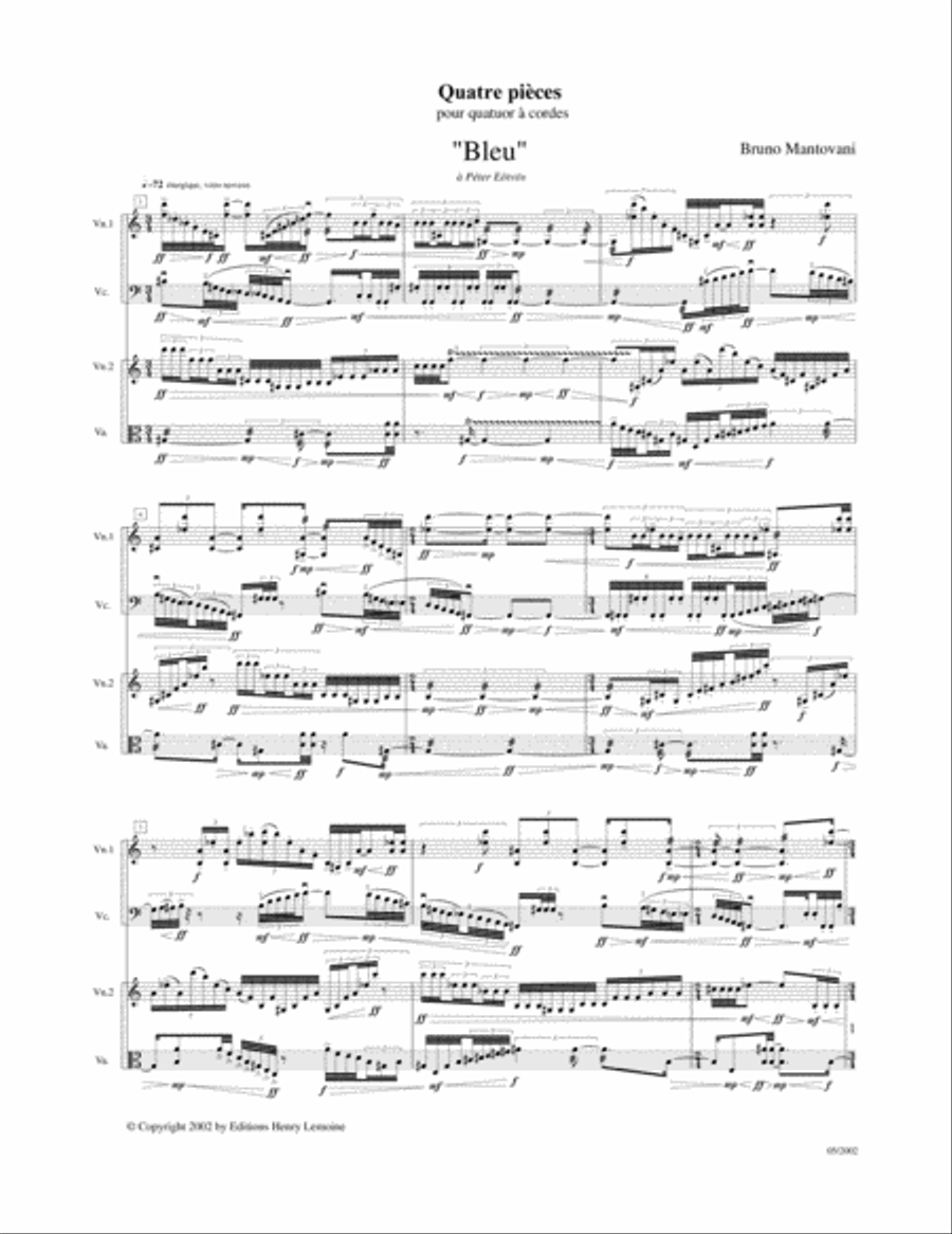 Pieces pour quatuor a cordes (4) Bleu - Les Fees - L'Ivresse - BWV 1007 String Quartet scores gallery preview page 2