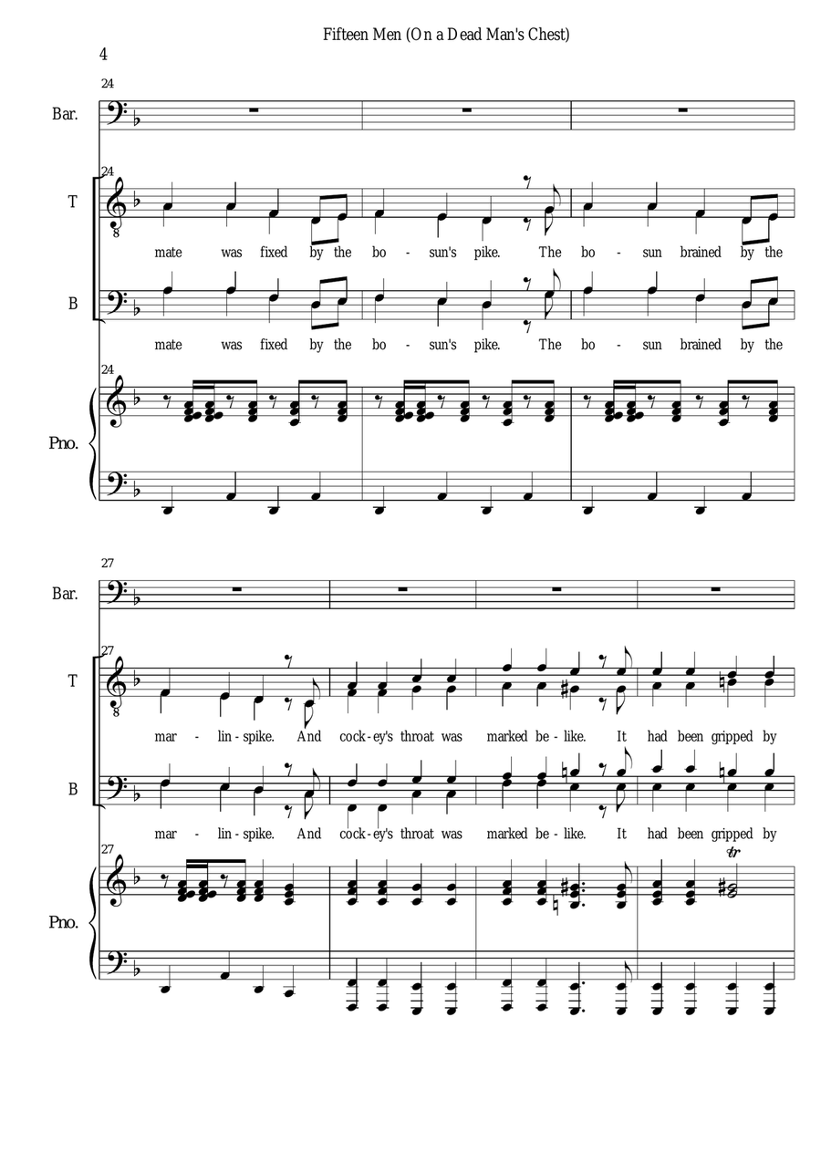 Fifteen Men on a Dead Man's Chest - Sea Song / Pirate Song (TTBB) arranged for men's choir and piano TTBB scores gallery preview page 5