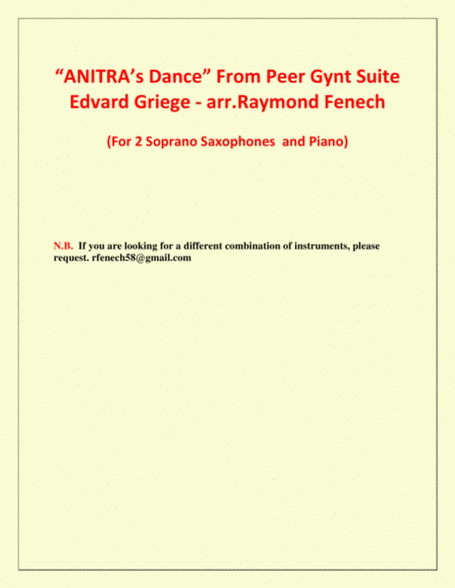 Anitra's Dance - From Peer Gynt (2 Soprano Saxophones and Piano) image number null
