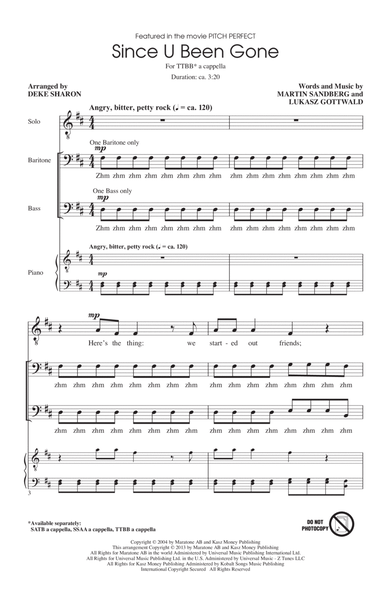 Since U Been Gone (as performed in Pitch Perfect) (arr. Deke Sharon)