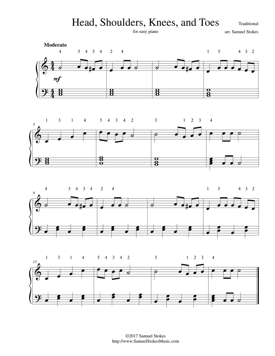 Head, Shoulders, Knees, and Toes - for easy piano Piano Method scores gallery preview page 1