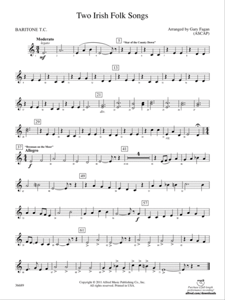 Two Irish Folk Songs: (World Part) Baritone T.C. Concert Band scores gallery preview page 1