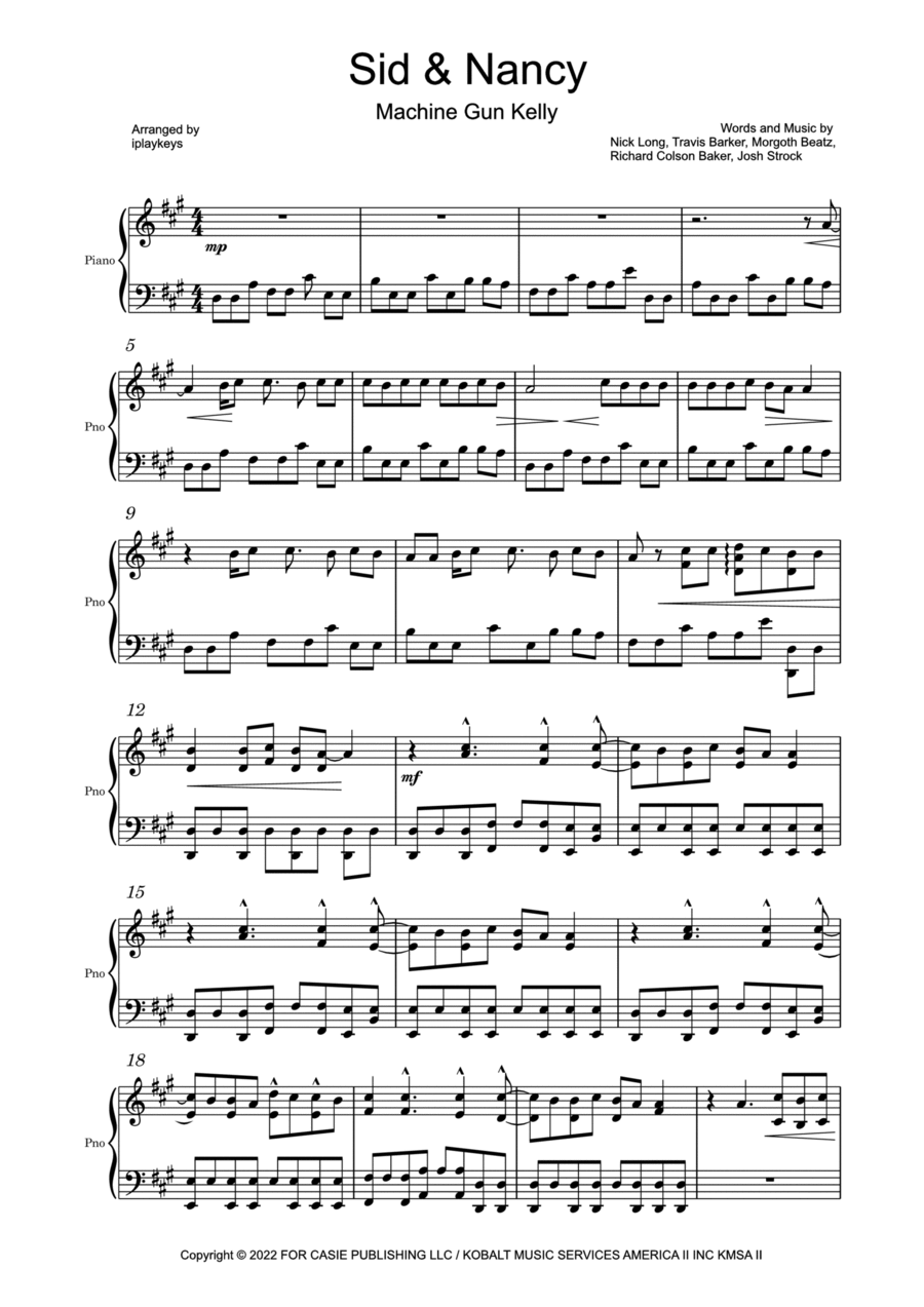 Sid & Nancy Sid & Nancy Piano Solo scores gallery preview page 1