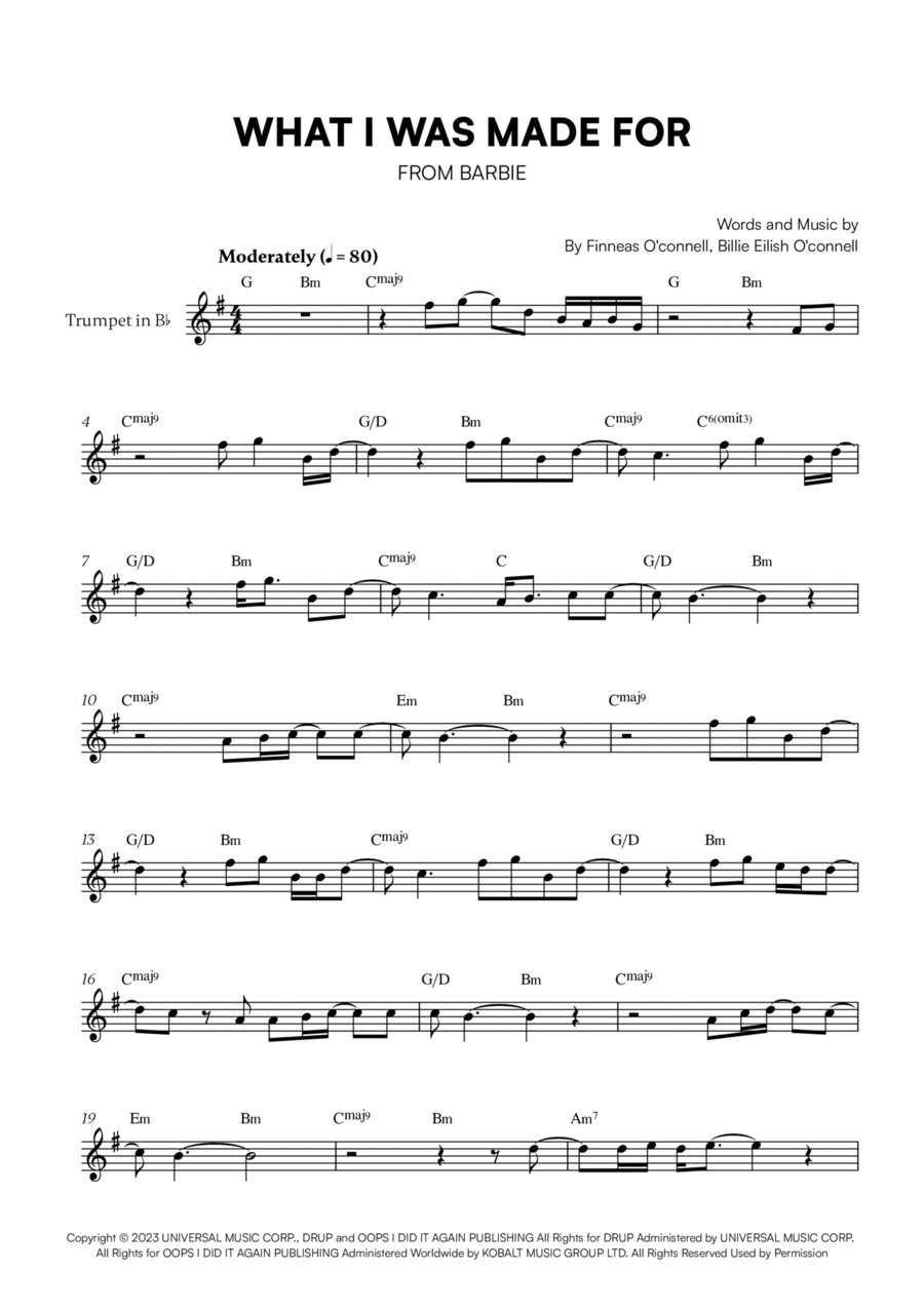 What Was I Made For? What Was I Made For? Trumpet Solo scores gallery preview page 1