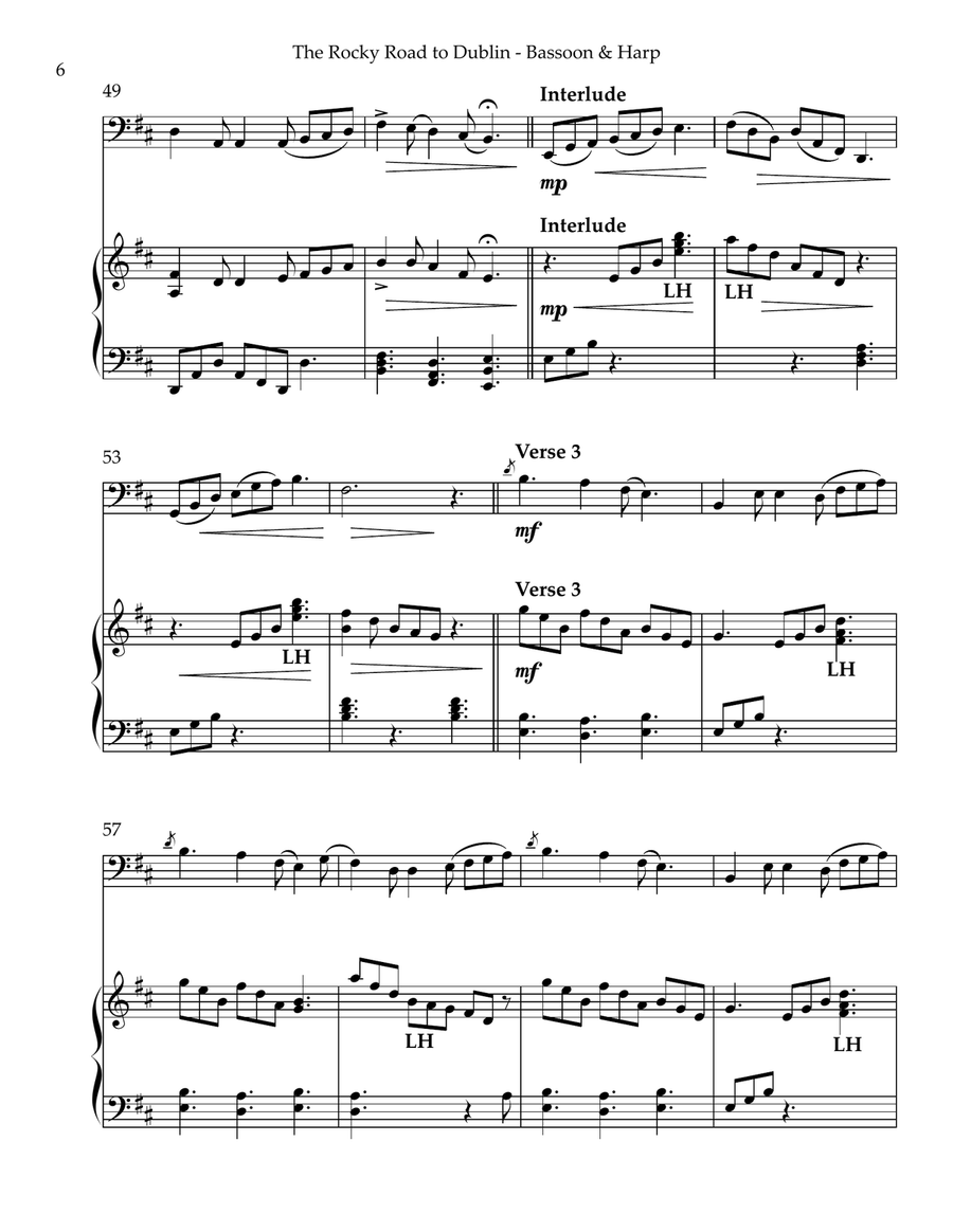 The Rocky Road to Dublin, Duet for Bassoon & Harp