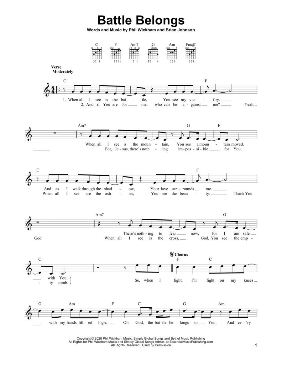 Battle Belongs Easy Guitar scores gallery preview page 1