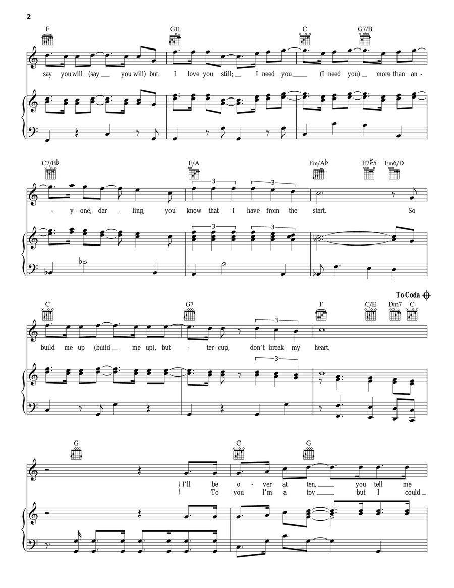 Build Me Up, Buttercup Piano, Vocal, Guitar scores gallery preview page 2