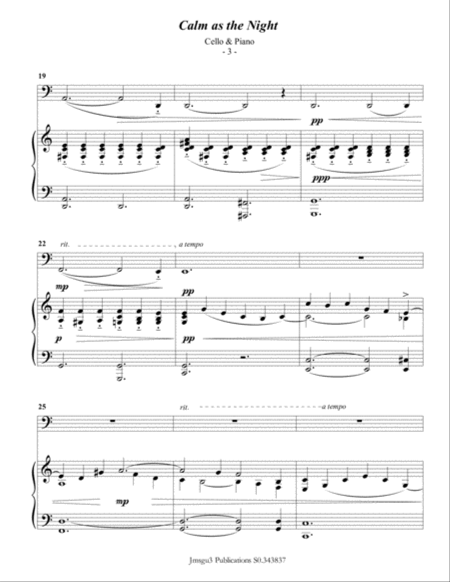 Bohm: Calm as the Night for Cello & Piano Piano scores gallery preview page 3