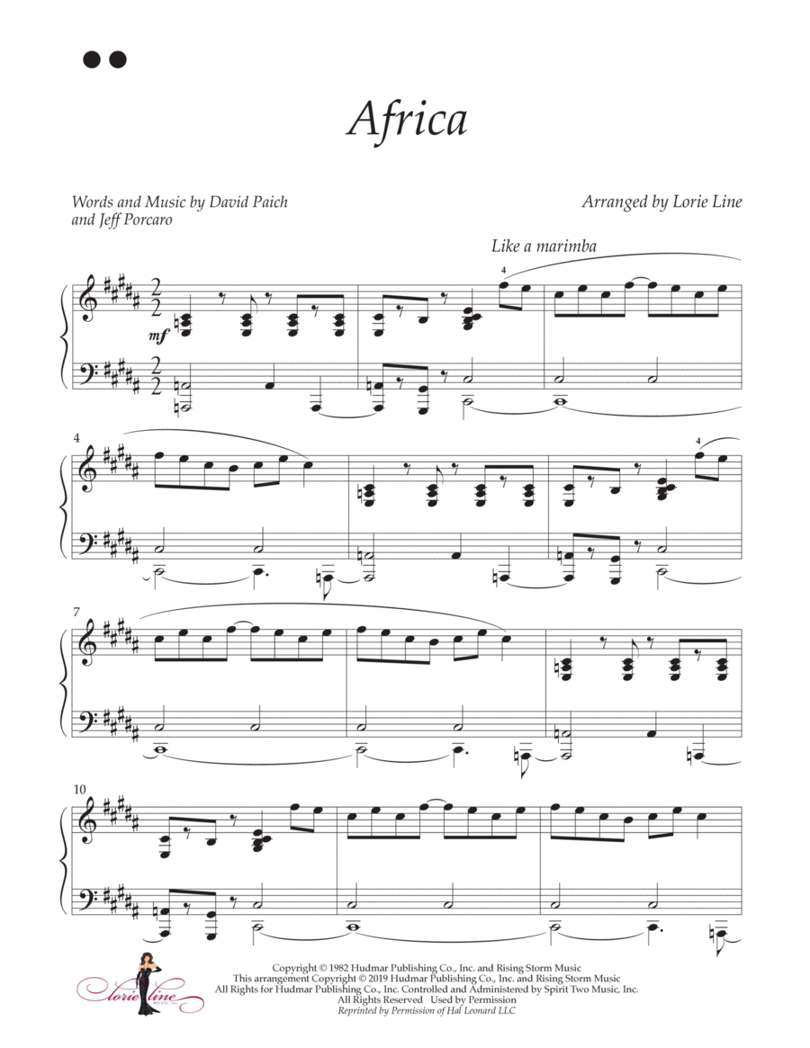 Africa Africa Piano Solo scores gallery preview page 1