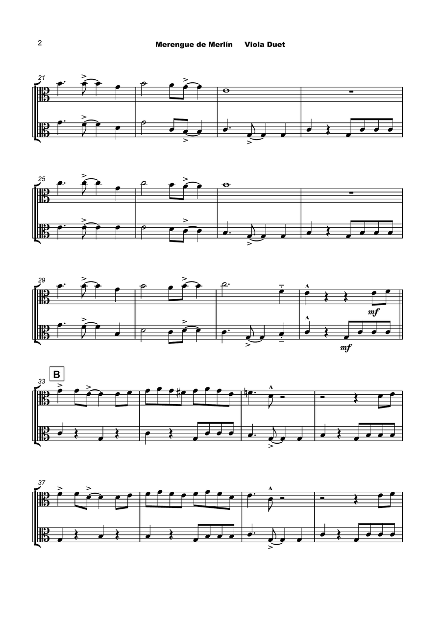 Merengue de Merlín, for Viola Duet