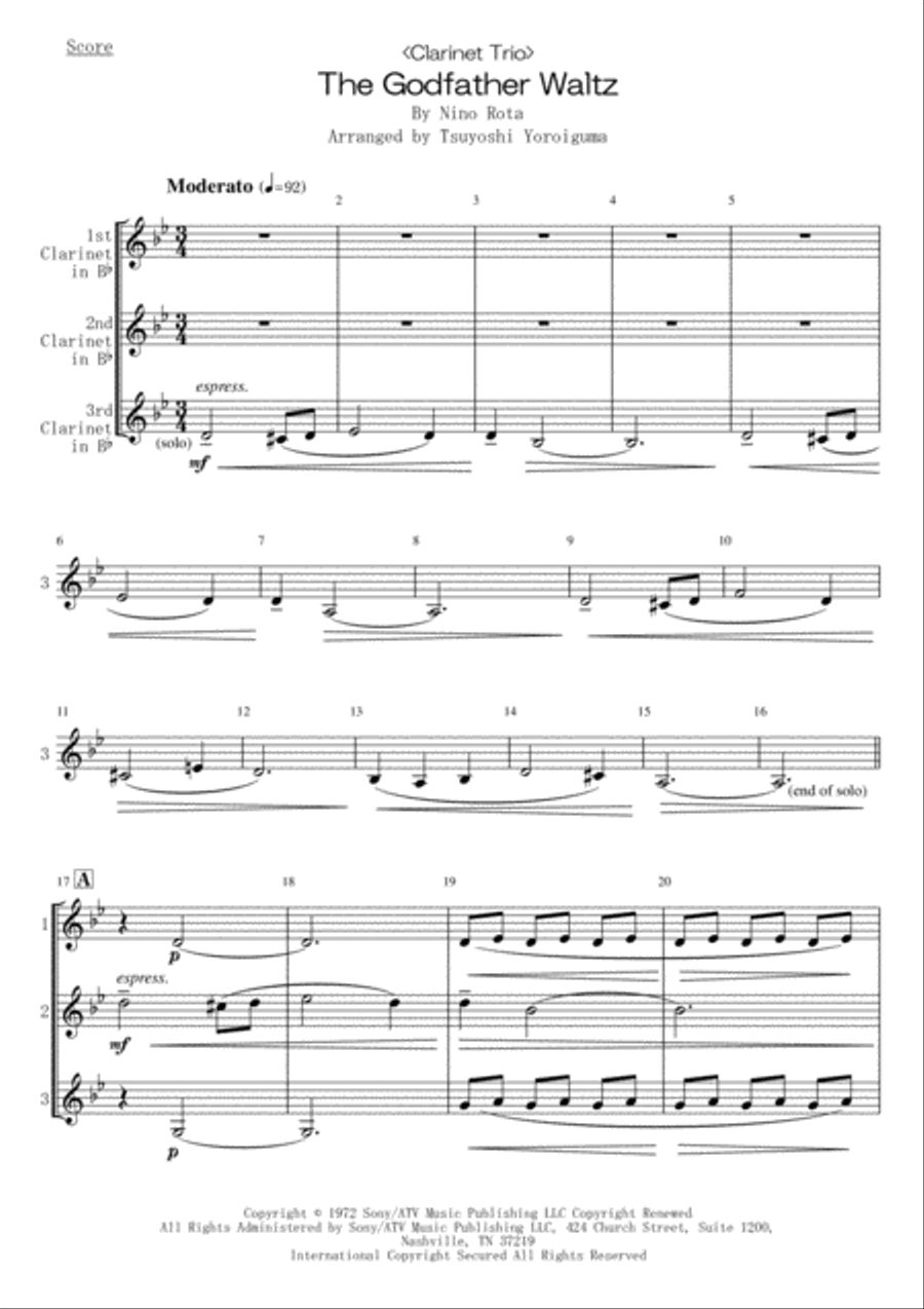 The Godfather Waltz The Godfather Waltz Woodwind Trio scores gallery preview page 1