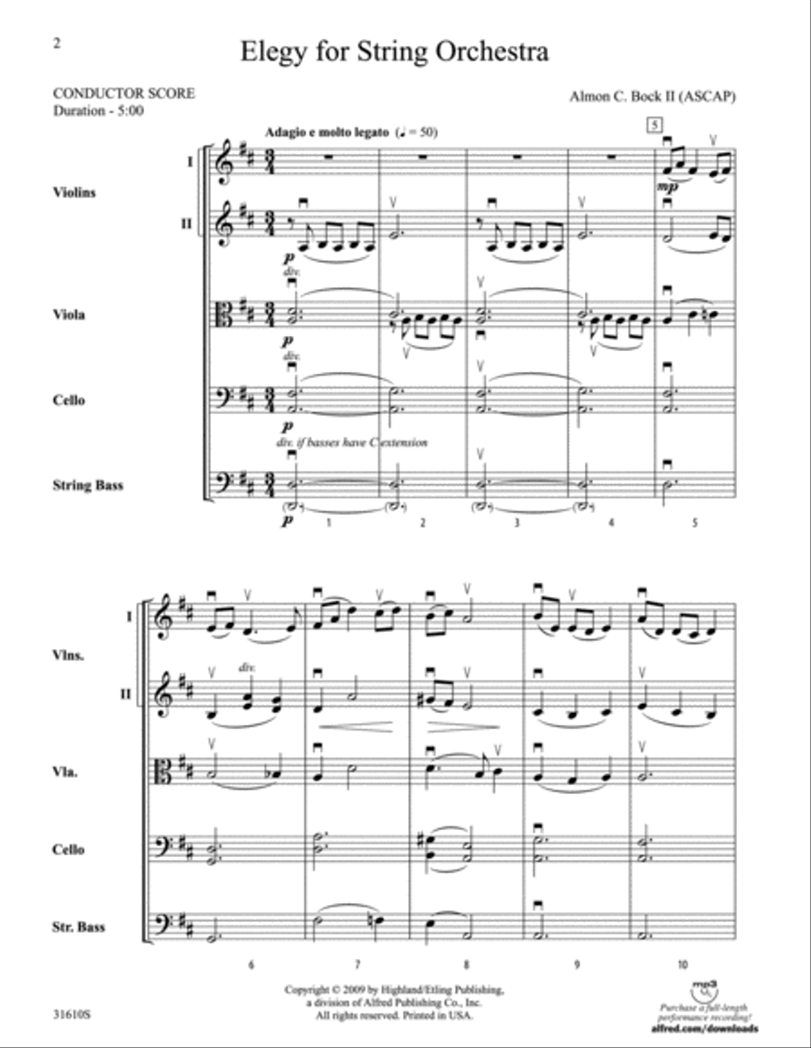 Elegy for String Orchestra String Orchestra scores gallery preview page 2