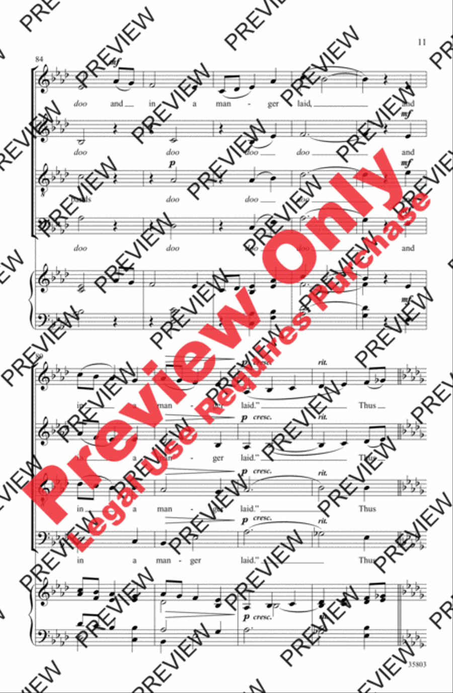 While Shepherds Watched Their Flocks 4-Part scores gallery preview page 11