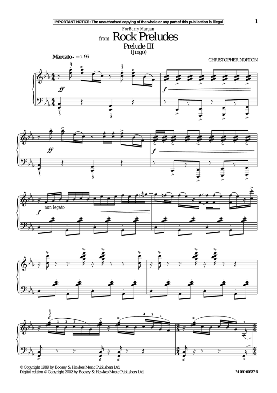 Prelude III (Jingo) (from Rock Preludes) Piano Solo scores gallery preview page 1