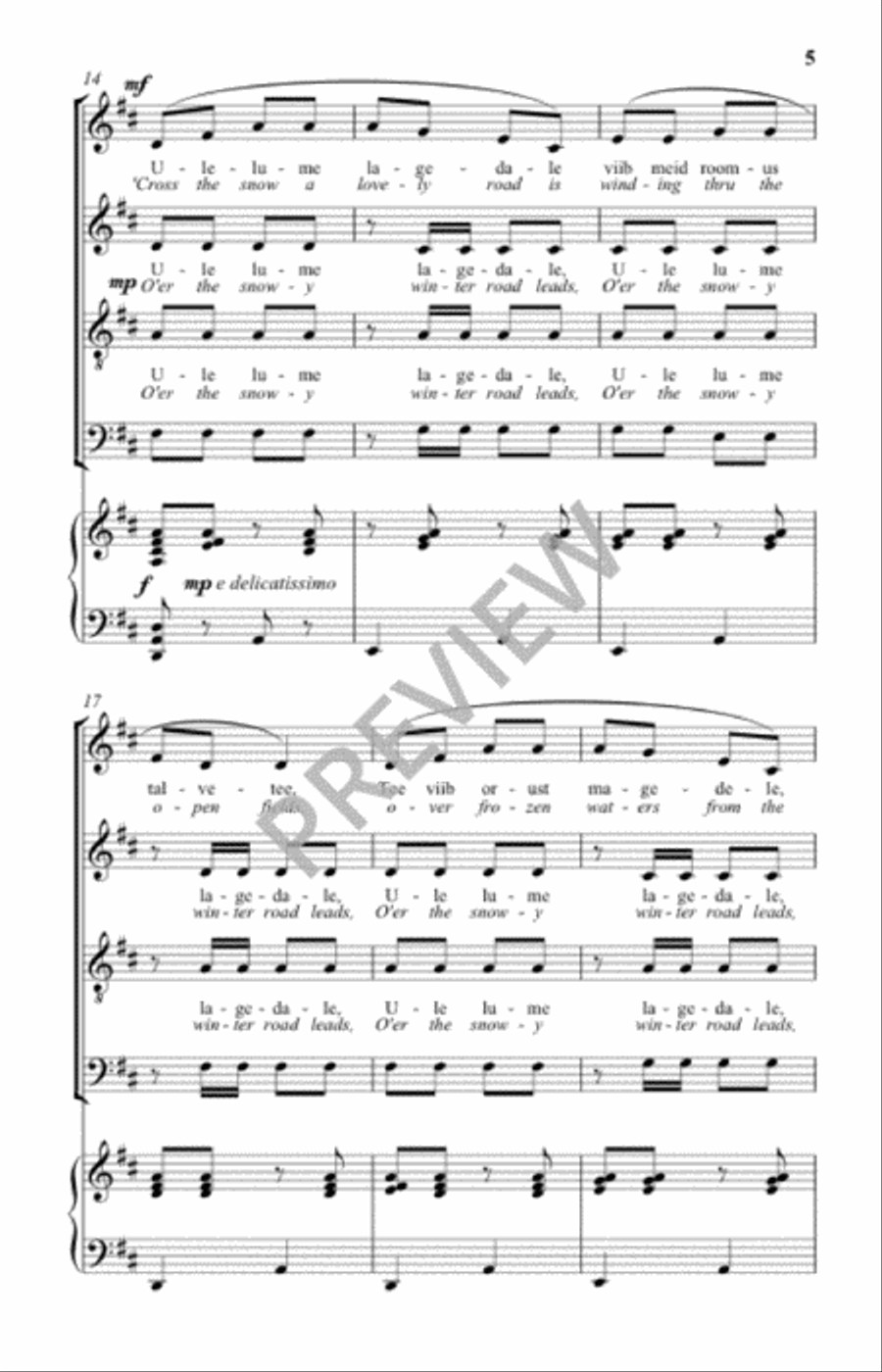 Ule Lume Lagedale (Over Snowy Winter Roads) 4-Part scores gallery preview page 4