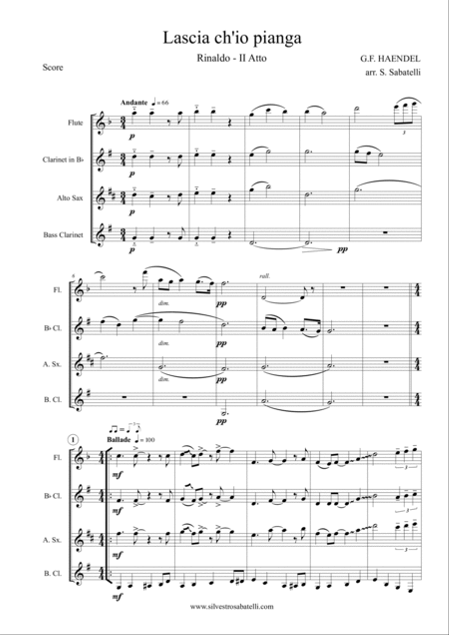 Lascia ch'io pianga Lascia ch'io pianga Woodwind Quartet scores gallery preview page 2