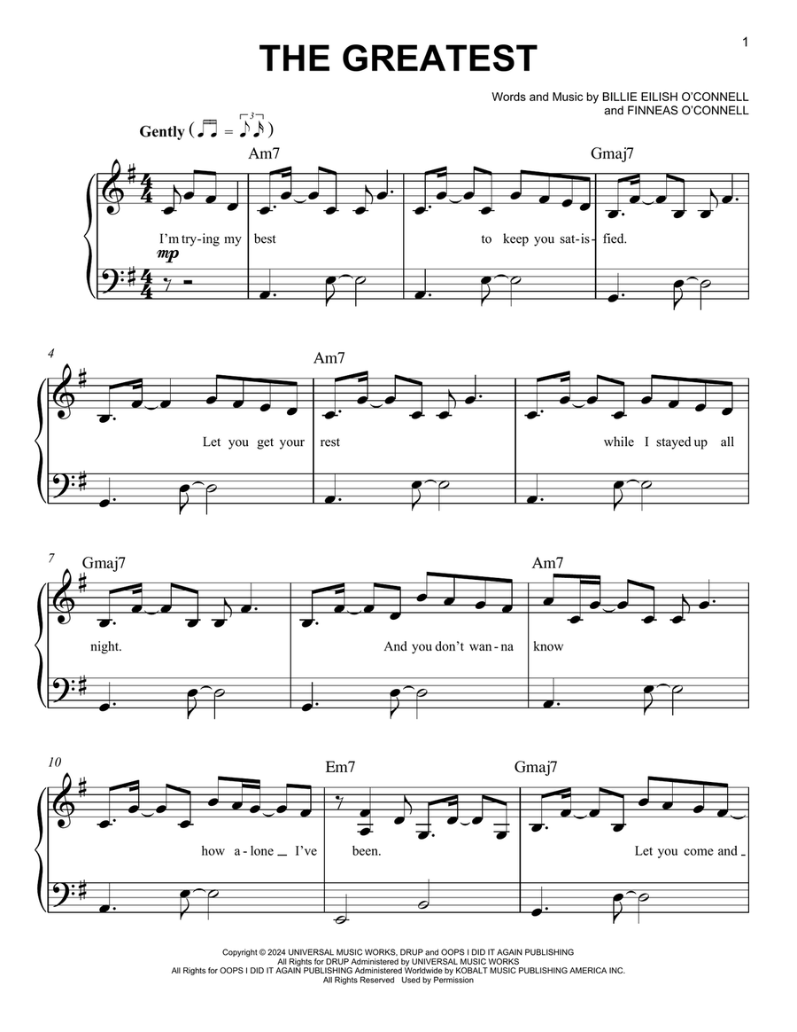 THE GREATEST THE GREATEST Easy Piano scores gallery preview page 1