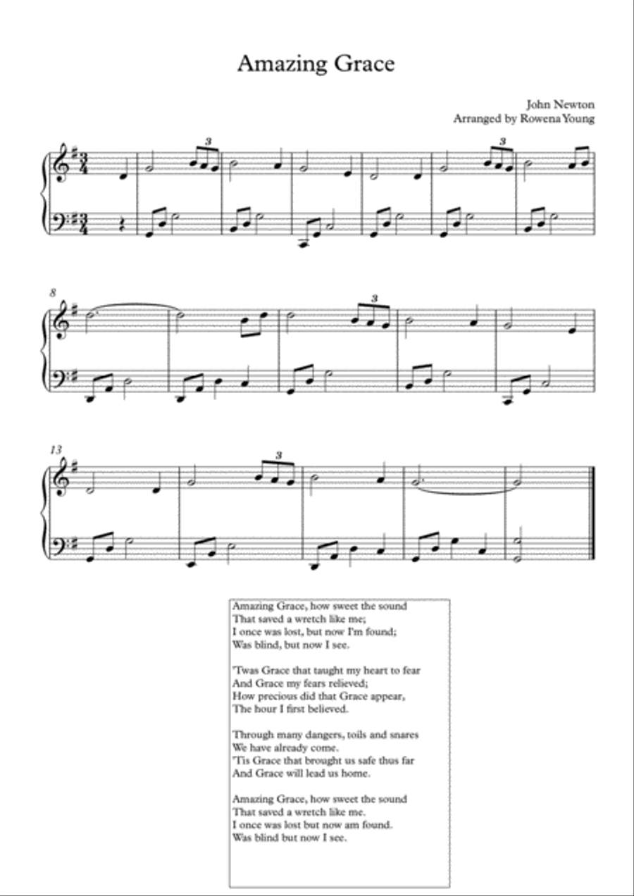 Amazing Grace Piano Solo Easy Piano scores gallery preview page 1