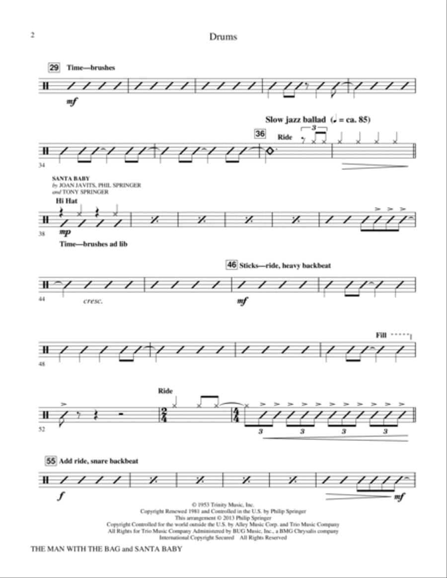 Man With The Bag And Santa Baby - Drums Choir scores gallery preview page 2